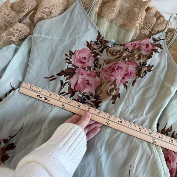 90s floral silk slip dress Lapis size small 100 percent silk - Picture 4 of 8